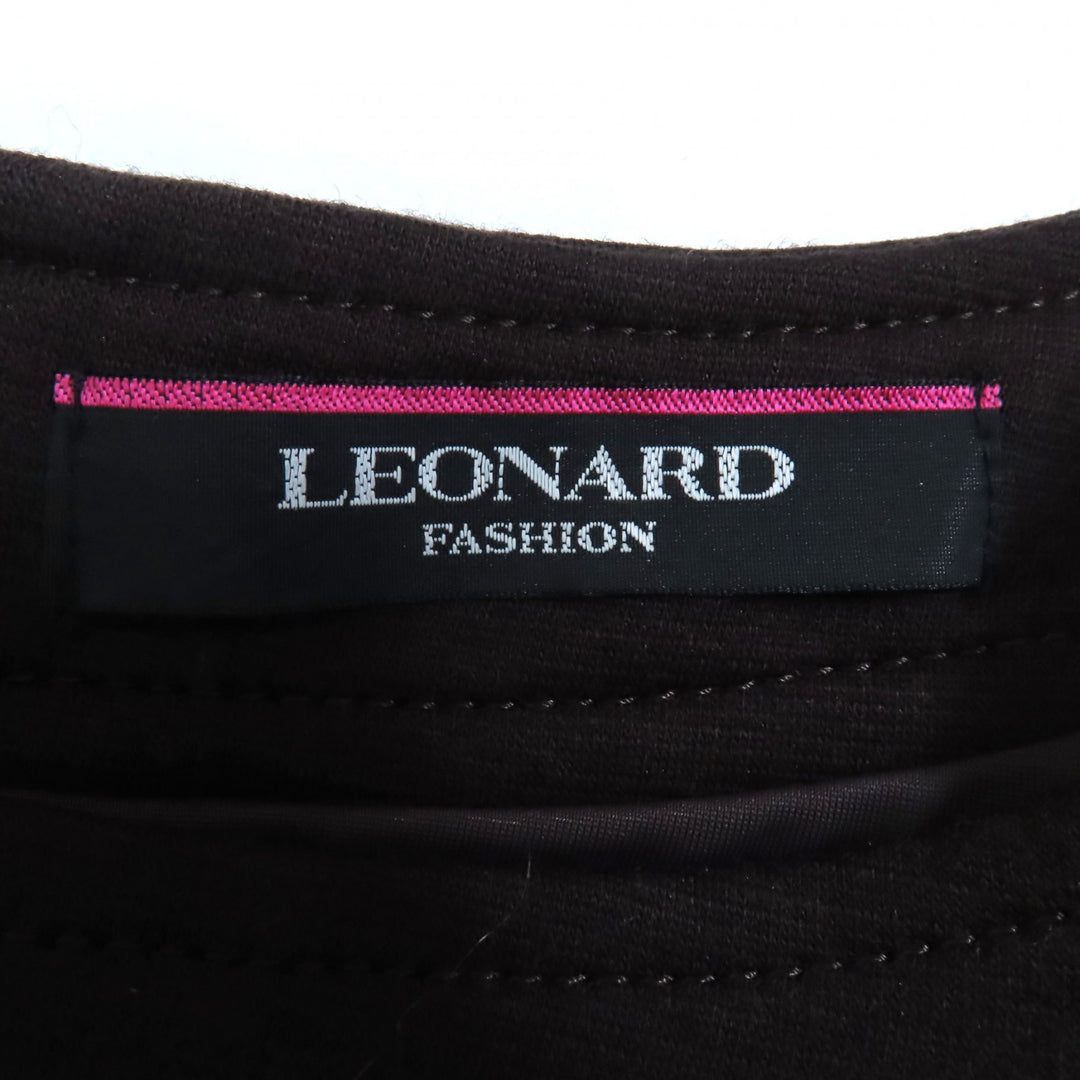 極美品◇LEONARD FASHION レオナール ファッション ウール 花柄 ひざ丈 ノースリーブ ワンピース ダークブラウン 38 日本製 正規品