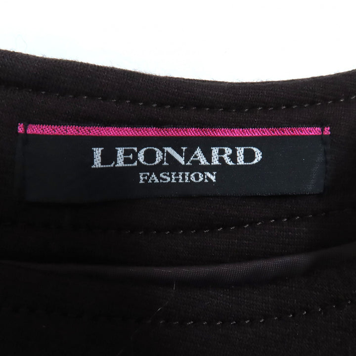 極美品◇LEONARD FASHION レオナール ファッション ウール 花柄 ひざ丈 ノースリーブ ワンピース ダークブラウン 38 日本製 正規品