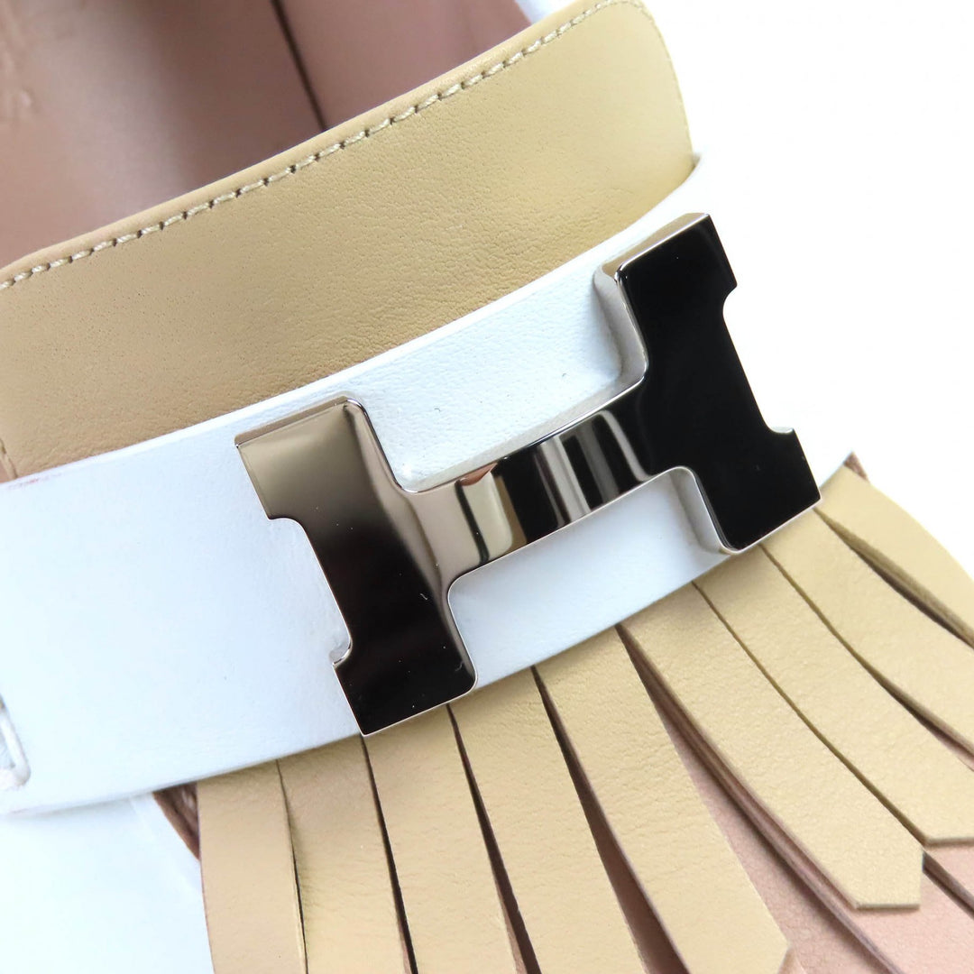 未使用品△HERMES エルメス コンスタンス エリゼ 70 シルバー金具 レザー パンプス チャンキーヒール ホワイト ベージュ 36.5 袋付 伊製