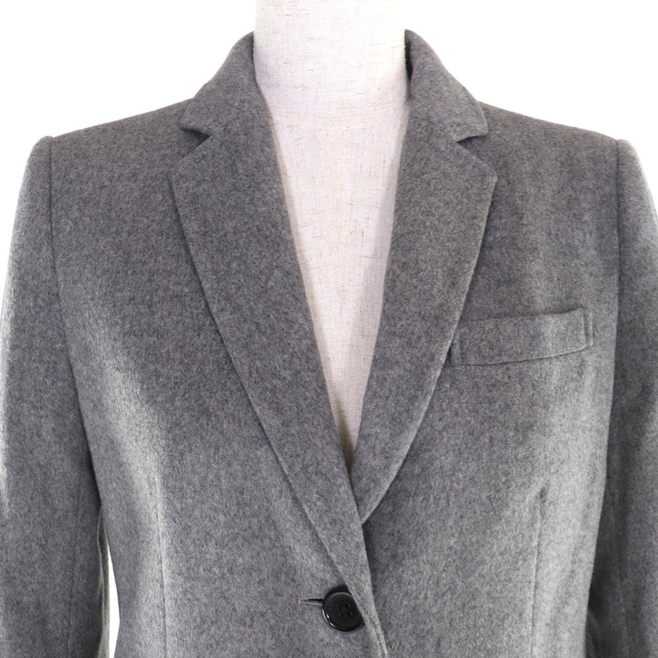 極美品△Aquascutum アクアスキュータム ウール カシミヤ 裏地ロゴ総柄 シングル チェスターコート グレー 8 日本製 正規品 レディース