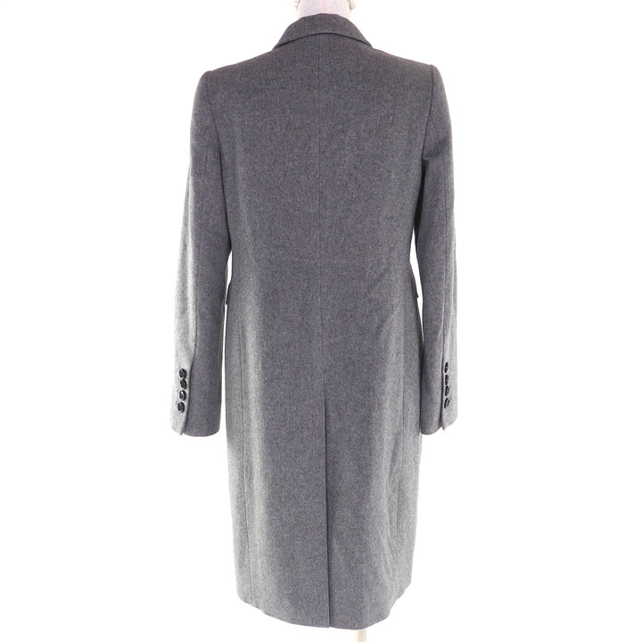 極美品△Aquascutum アクアスキュータム ウール カシミヤ 裏地ロゴ総柄 シングル チェスターコート グレー 8 日本製 正規品 レディース