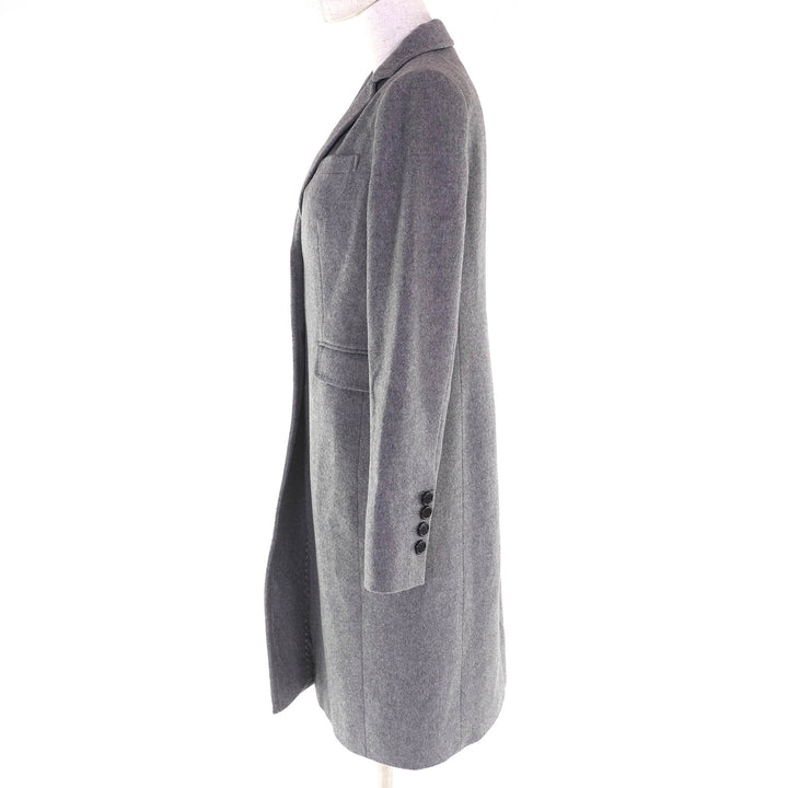 極美品△Aquascutum アクアスキュータム ウール カシミヤ 裏地ロゴ総柄 シングル チェスターコート グレー 8 日本製 正規品 レディース