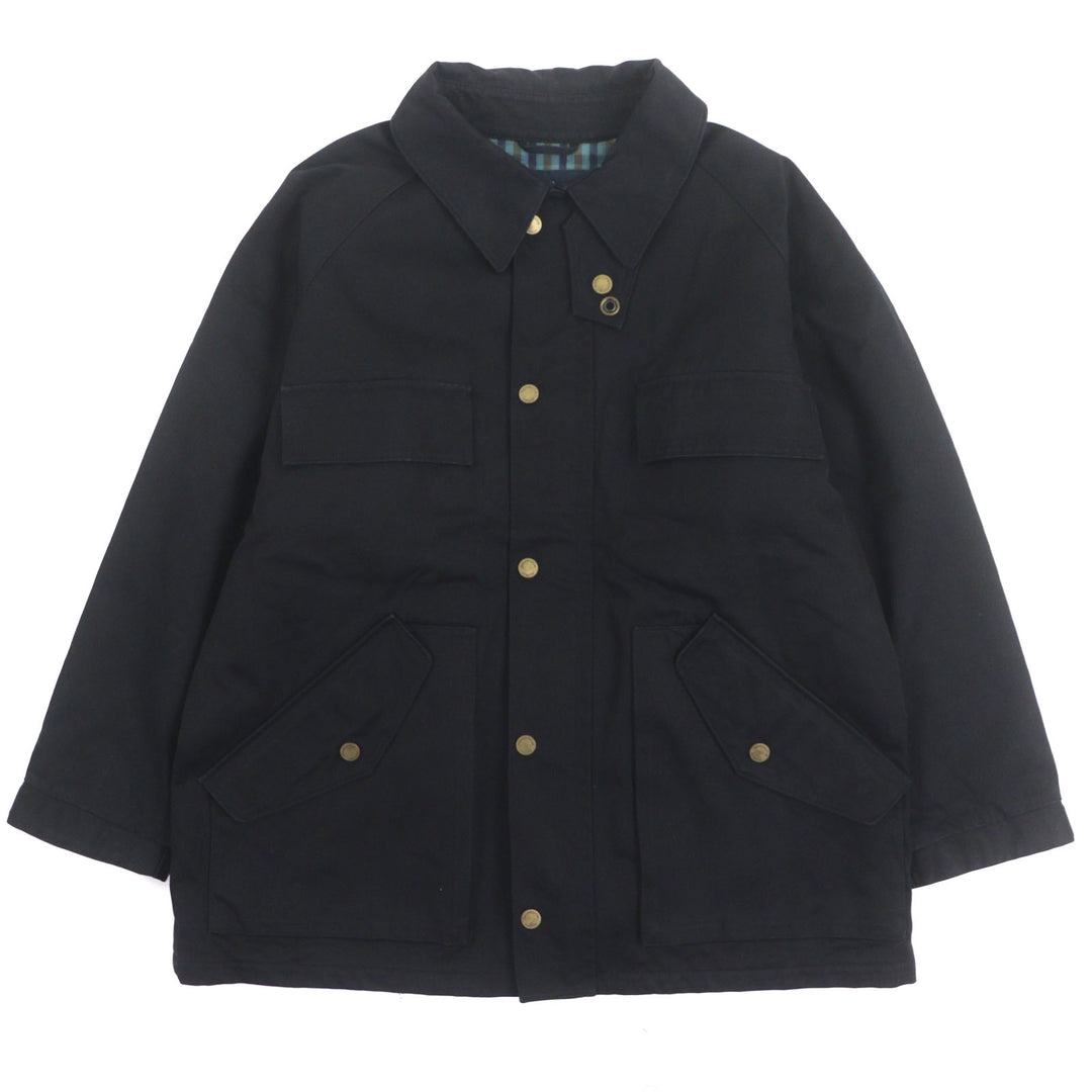 良品▼Aquascutum LONDON アクアスキュータムロンドン ロゴ入りボタン 中綿入り ジップアップ ジャケット コート ブラック XL メンズ