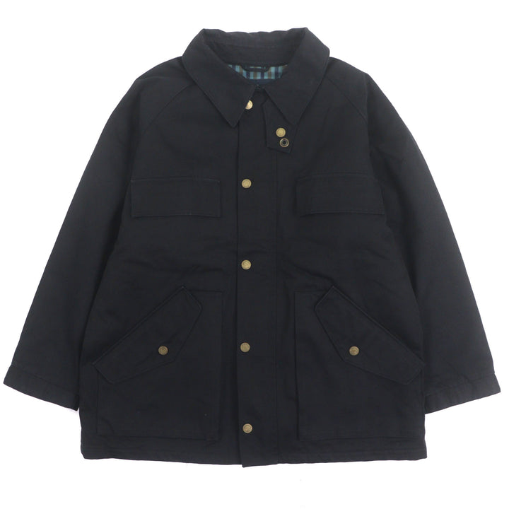 良品▼Aquascutum LONDON アクアスキュータムロンドン ロゴ入りボタン 中綿入り ジップアップ ジャケット コート ブラック XL メンズ