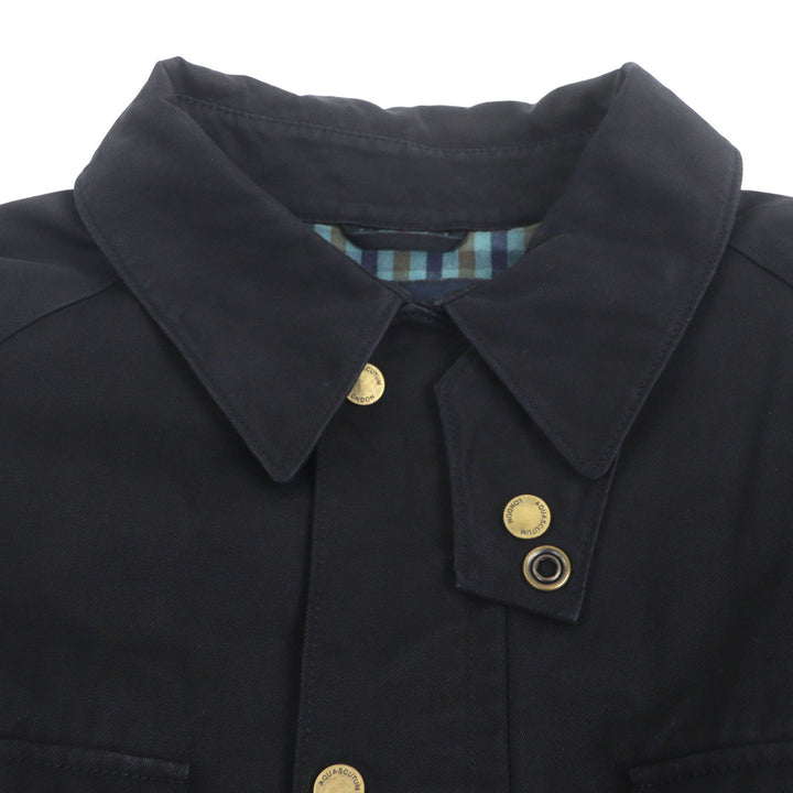 良品▼Aquascutum LONDON アクアスキュータムロンドン ロゴ入りボタン 中綿入り ジップアップ ジャケット コート ブラック XL メンズ