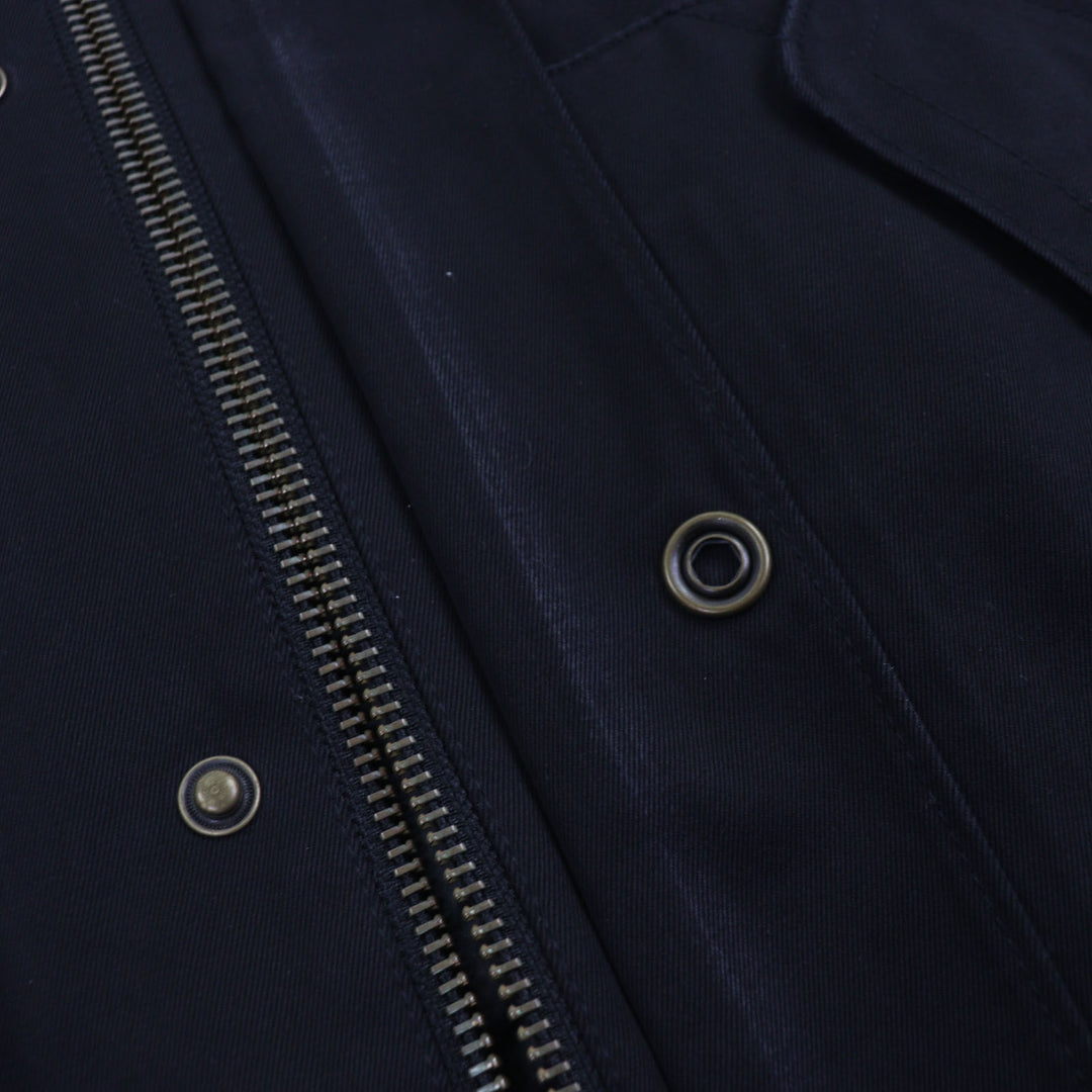良品▼Aquascutum LONDON アクアスキュータムロンドン ロゴ入りボタン 中綿入り ジップアップ ジャケット コート ブラック XL メンズ