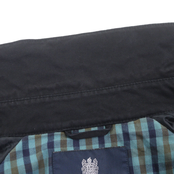 良品▼Aquascutum LONDON アクアスキュータムロンドン ロゴ入りボタン 中綿入り ジップアップ ジャケット コート ブラック XL メンズ