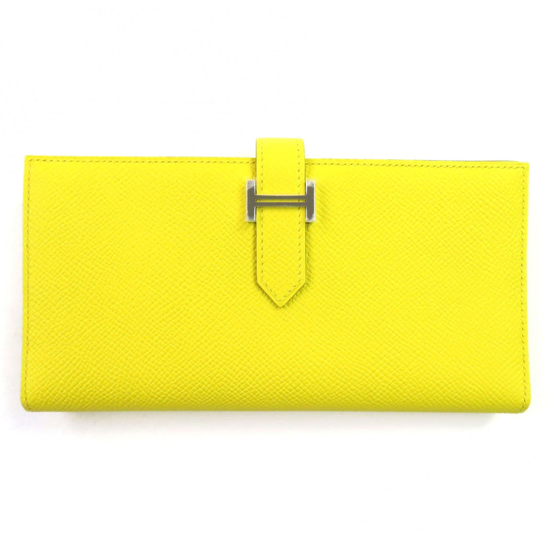 未使用品◇HERMES エルメス ベアンスフレ ヴォーエプソン ジョーヌナプル シルバー金具 Hロゴ 二つ折り 長財布 B刻印 箱付き フランス製