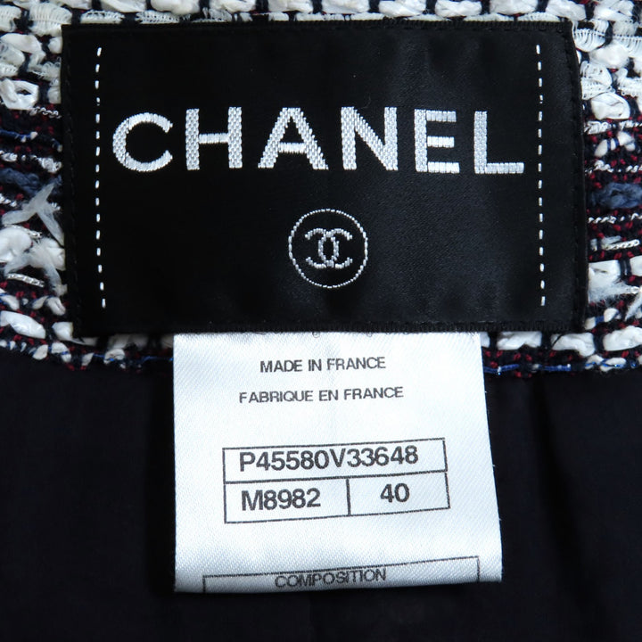 極美品◇CHANEL シャネル P45580V33648 コットン 裏地シルク100％ ココマークダラスボタン付き ツイード ノーカラージャケット 40 仏製