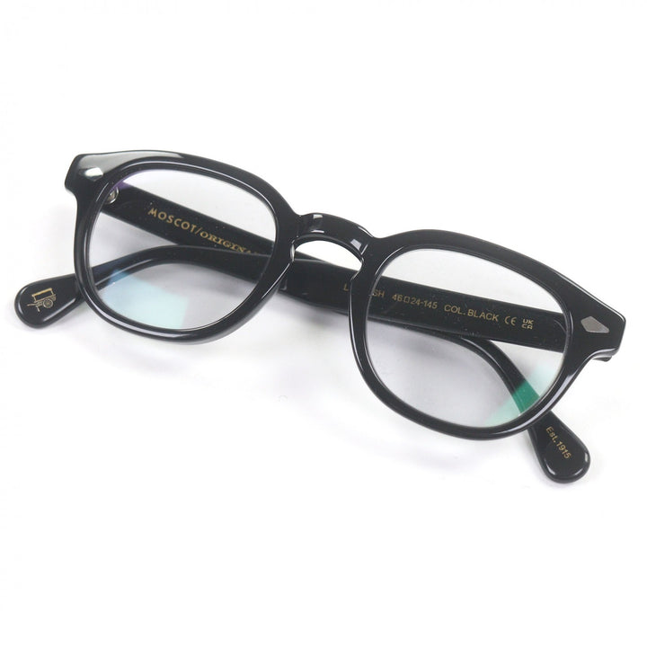 美品□MOSCOT モスコット LEMTOSH レムトッシュ ウェリントンフレーム メガネ 眼鏡 アイウェア ブラック 46□24-145 ケース付き メンズ