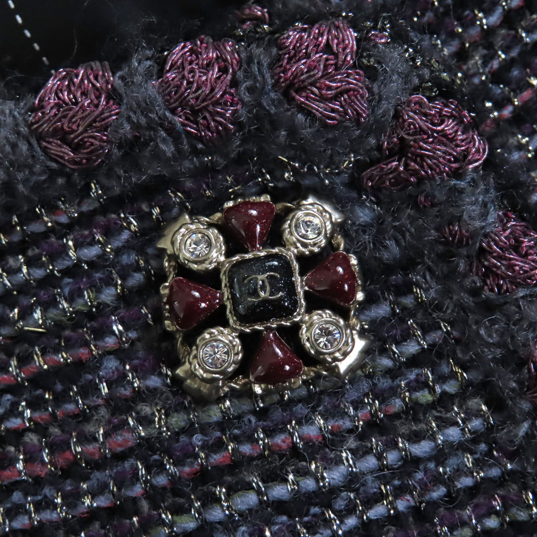 美品◇CHANEL シャネル P42301 裏地シルク100％ ココマークボタン付 ラメ入り ノーカラー ツイード コート マルチ 38 フランス製 正規品