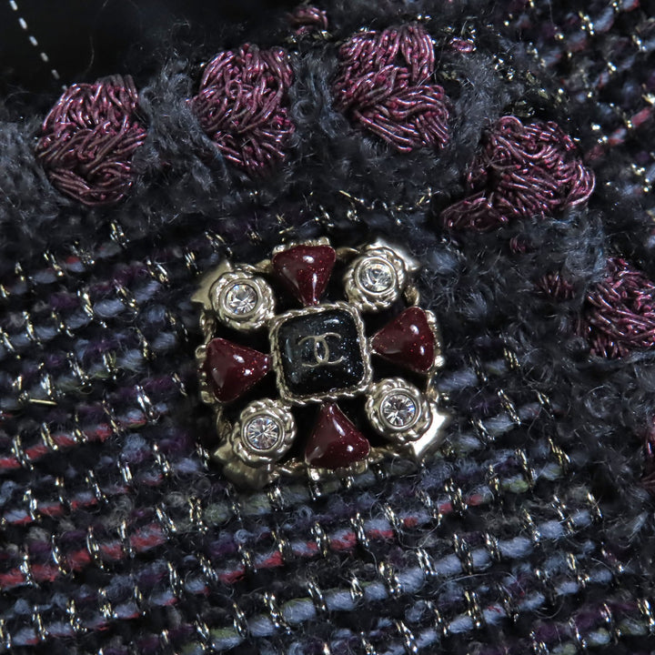 美品◇CHANEL シャネル P42301 裏地シルク100％ ココマークボタン付 ラメ入り ノーカラー ツイード コート マルチ 38 フランス製 正規品