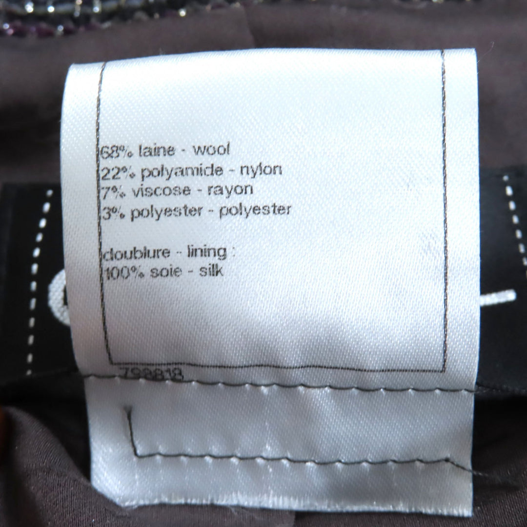 美品◇CHANEL シャネル P42301 裏地シルク100％ ココマークボタン付 ラメ入り ノーカラー ツイード コート マルチ 38 フランス製 正規品