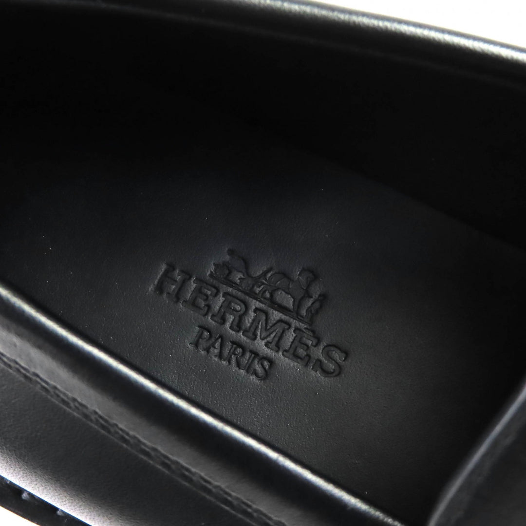 未使用品△HERMES エルメス 2025年製 252134Z モカシン ルーブル Hロゴ金具 レザー ローファー ブラック 36.5 箱・保存袋付き イタリア製