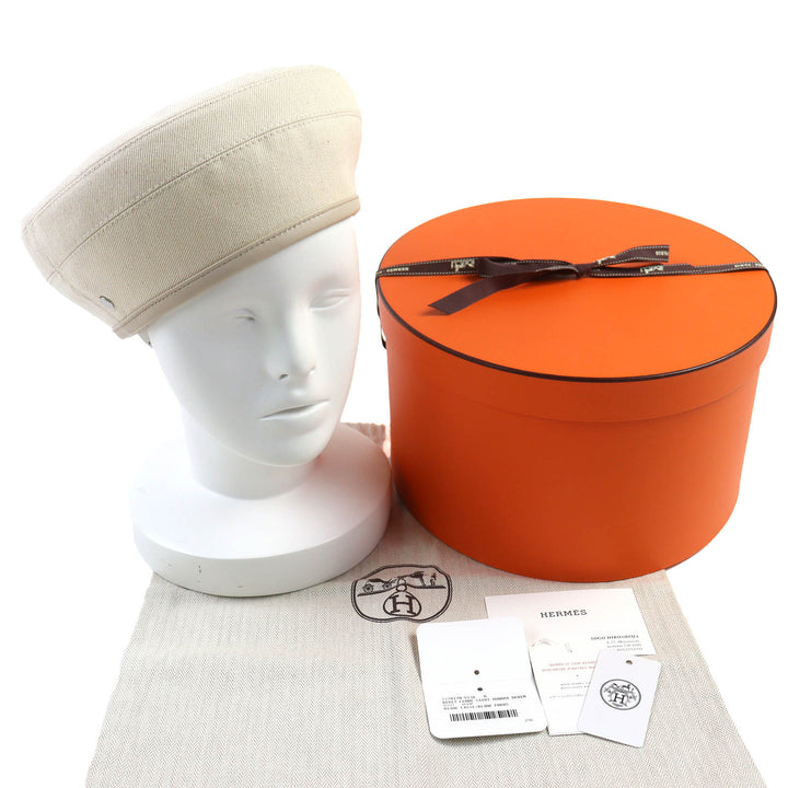 極美品△HERMES エルメス 222017N サントノーレ コットン100％ ブランカッセ シルバー金具 セリエボタン デニム ベレー帽 帽子 58 正規品