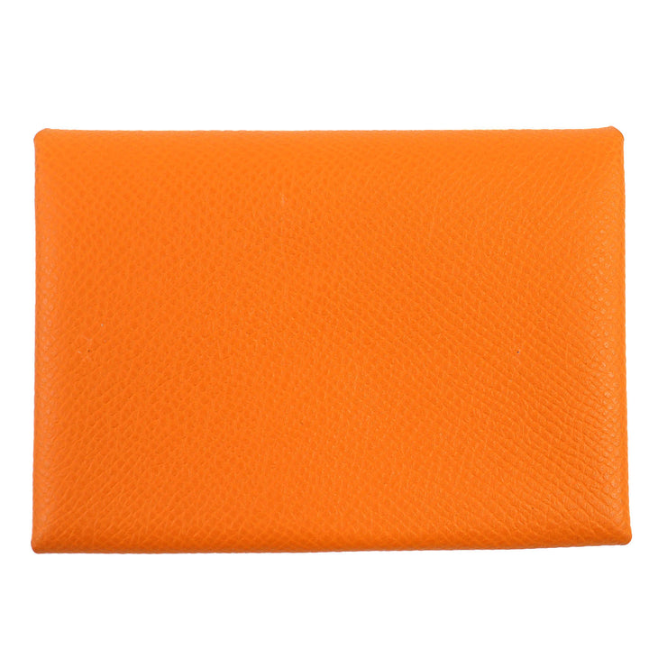 極美品△HERMES エルメス カルヴィ デュオ ヴォーエプソン シルバー金具 カードケース コインケース オレンジ B刻印 箱付き レディース
