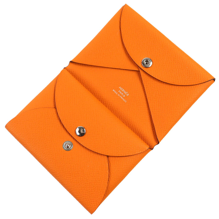 極美品△HERMES エルメス カルヴィ デュオ ヴォーエプソン シルバー金具 カードケース コインケース オレンジ B刻印 箱付き レディース