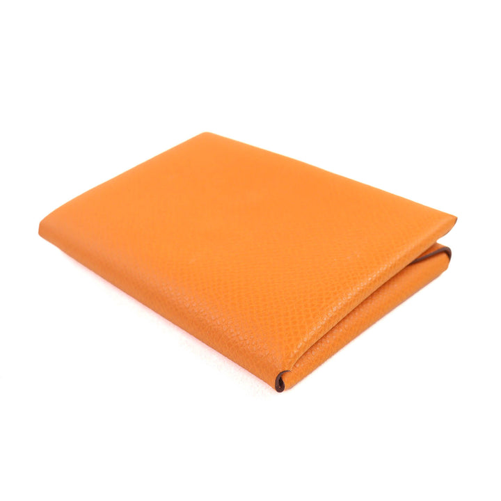 極美品△HERMES エルメス カルヴィ デュオ ヴォーエプソン シルバー金具 カードケース コインケース オレンジ B刻印 箱付き レディース