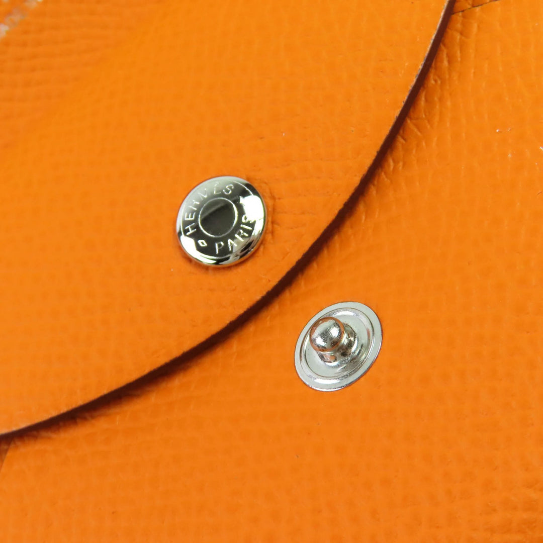 極美品△HERMES エルメス カルヴィ デュオ ヴォーエプソン シルバー金具 カードケース コインケース オレンジ B刻印 箱付き レディース