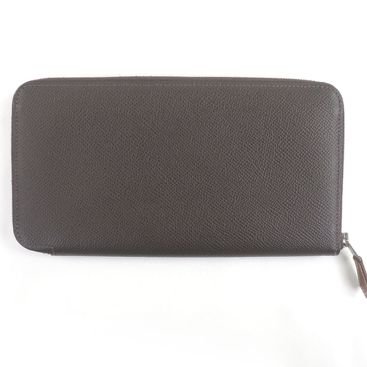 美品□HERMES エルメス アザップロングシルクイン ヴォーエプソン ラウンドジップウォレット 長財布 エベンヌ シルバー Z刻印 フランス製