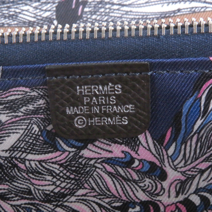 美品□HERMES エルメス アザップロングシルクイン ヴォーエプソン ラウンドジップウォレット 長財布 エベンヌ シルバー Z刻印 フランス製