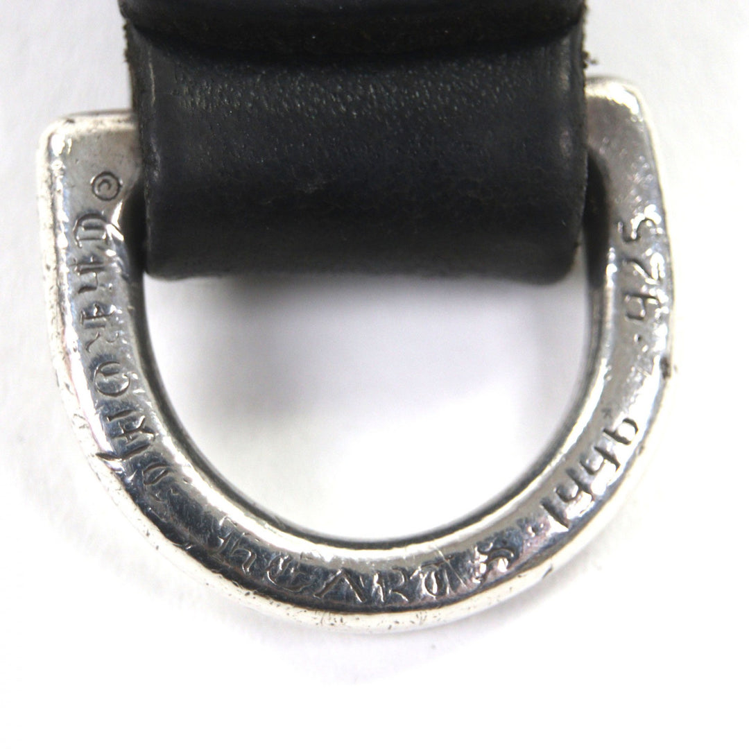 美品▼CHROME HEARTS クロムハーツ BELT LOOP D RING ベルトループ 925 レザー クロスボール キーホルダー ブラック シルバー 総重量22g