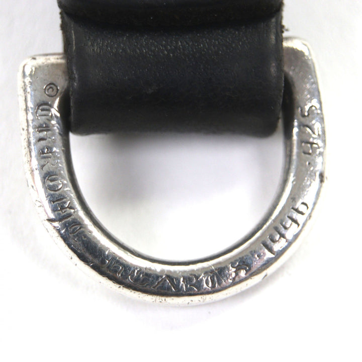 美品▼CHROME HEARTS クロムハーツ BELT LOOP D RING ベルトループ 925 レザー クロスボール キーホルダー ブラック シルバー 総重量22g