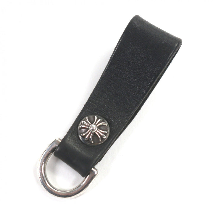 美品▼CHROME HEARTS クロムハーツ BELT LOOP D RING ベルトループ 925 レザー クロスボール キーホルダー ブラック シルバー 総重量22g