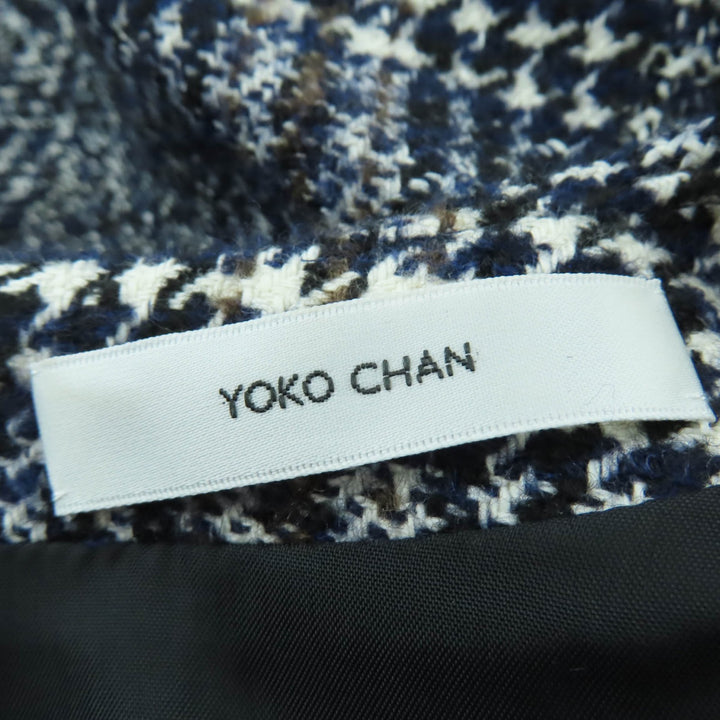 極美品☆YOKO CHAN ヨーコチャン 2020年製 YCD-620-657 グレンチェック ツイードバルーンドレス ワンピース 紺 ネイビー 38 正規品