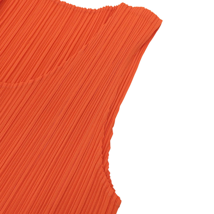 極美品▲PLEATS PLEASE プリーツプリーズ イッセイミヤケ PP11-JH201 マキシ丈 ノースリーブワンピース ネオンオレンジ 2 日本製 正規品