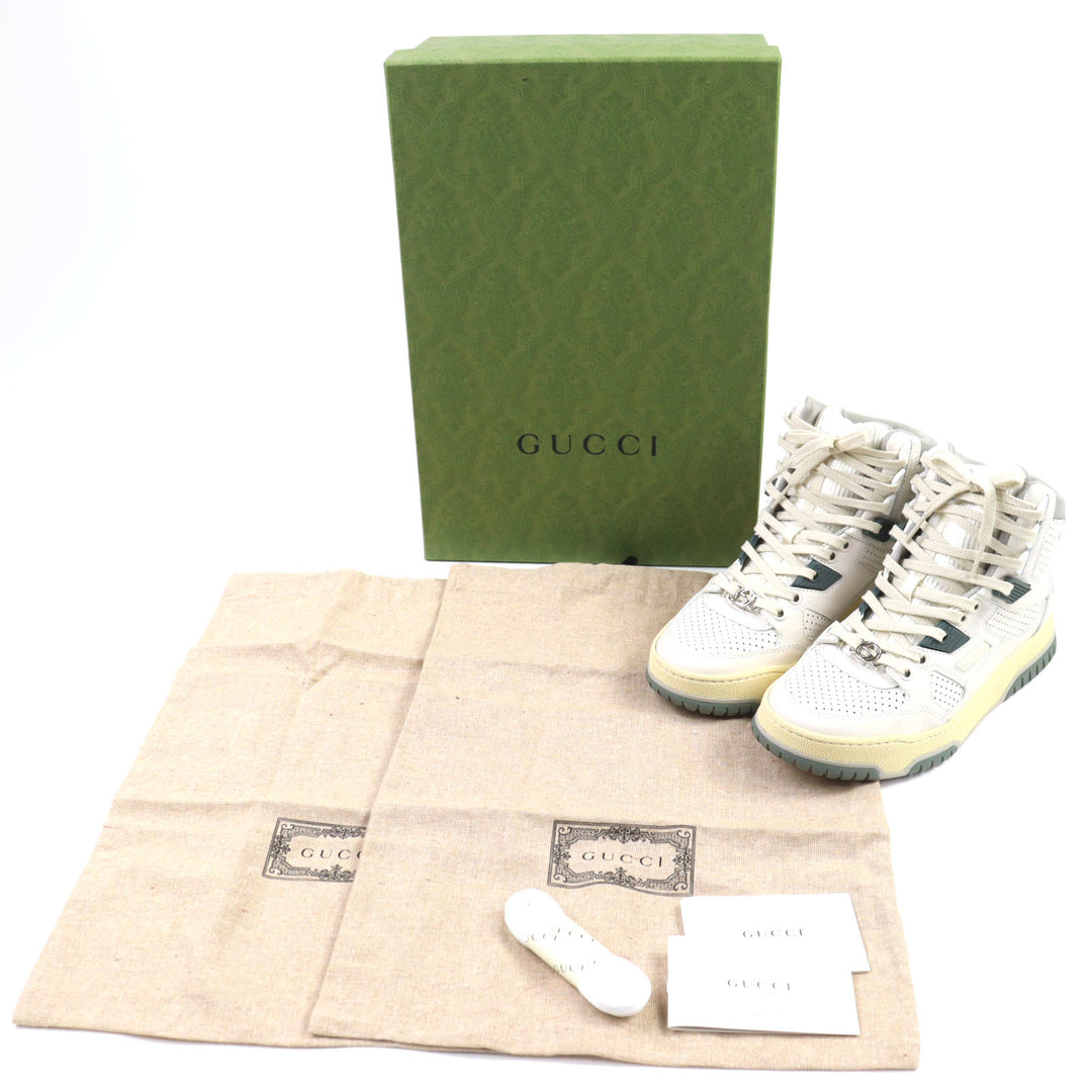 未使用品◇GUCCI グッチ 765437 インターロッキングG ヴィンテージ加工 ハイカット レザー スニーカー シルバー金具 36.5 箱・保存袋付き