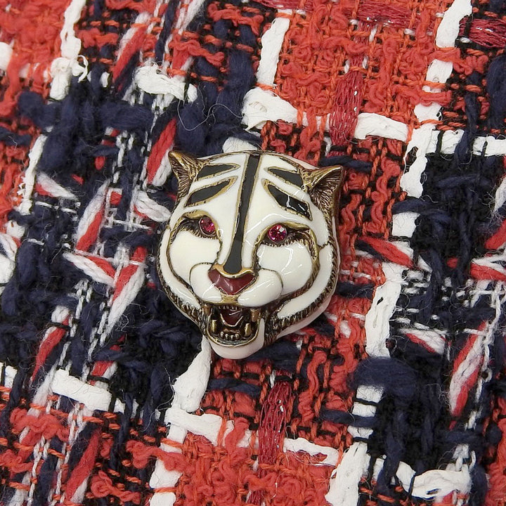 極美品▲GUCCI グッチ 516588 コットン混 タイガーボタン付き チェック柄 ひざ丈 ツイードスカート マルチ 38 伊製 正規品 レディース