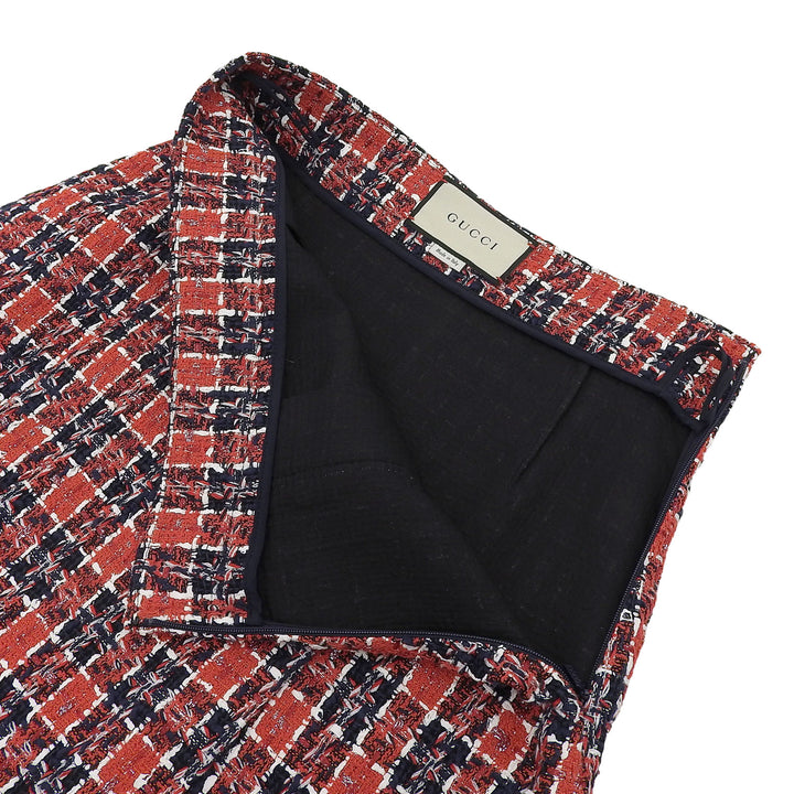 極美品▲GUCCI グッチ 516588 コットン混 タイガーボタン付き チェック柄 ひざ丈 ツイードスカート マルチ 38 伊製 正規品 レディース