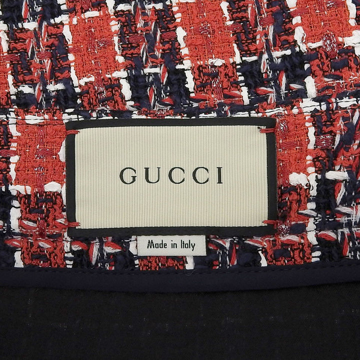 極美品▲GUCCI グッチ 516588 コットン混 タイガーボタン付き チェック柄 ひざ丈 ツイードスカート マルチ 38 伊製 正規品 レディース