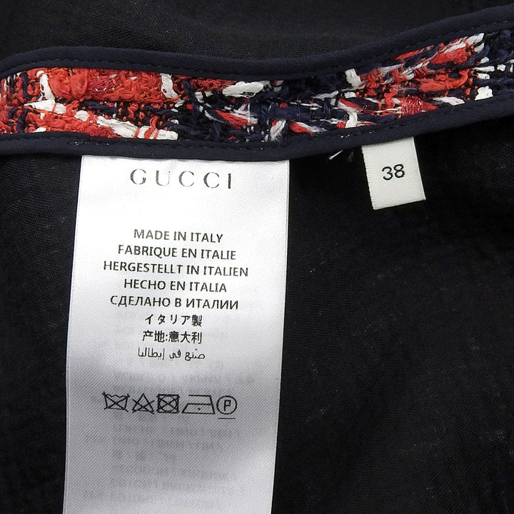 極美品▲GUCCI グッチ 516588 コットン混 タイガーボタン付き チェック柄 ひざ丈 ツイードスカート マルチ 38 伊製 正規品 レディース
