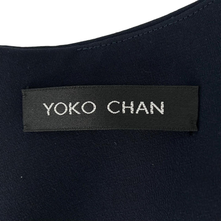 極美品▲YOKO CHAN ヨーコチャン YCD-619-459 Vネック フレア ノースリーブ ワンピース ネイビー 36 日本製 正規品 レディース