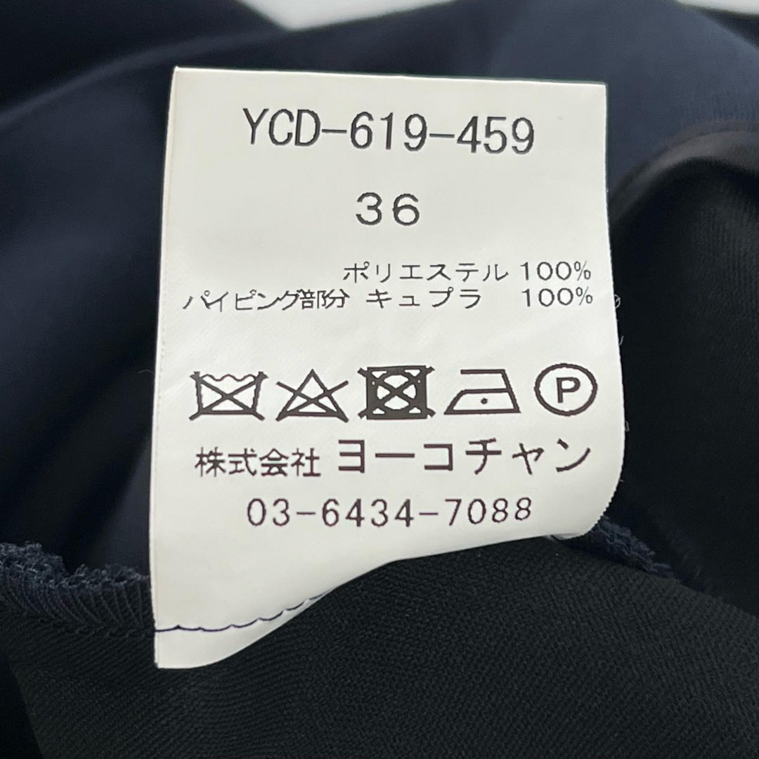 極美品▲YOKO CHAN ヨーコチャン YCD-619-459 Vネック フレア ノースリーブ ワンピース ネイビー 36 日本製 正規品 レディース