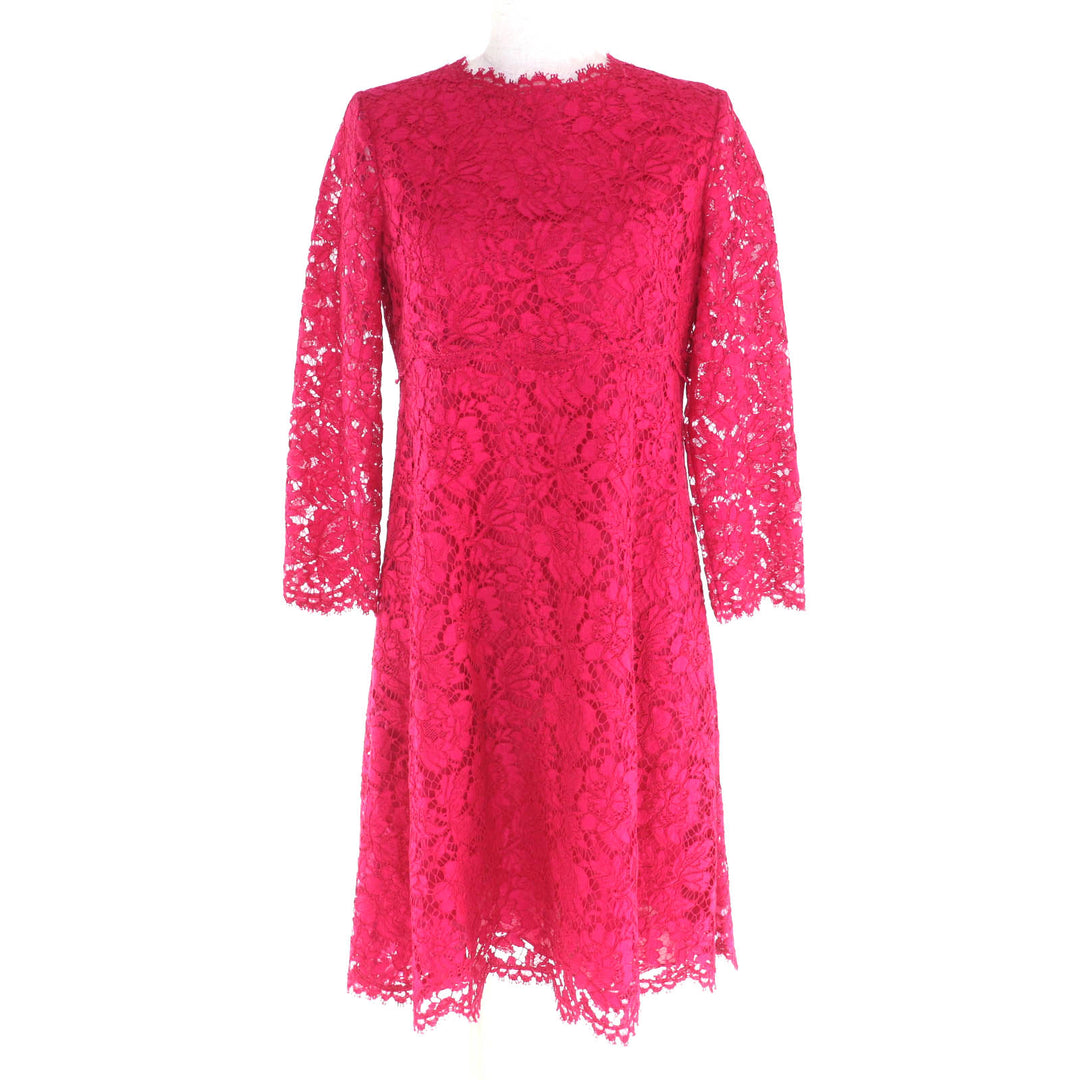 極美品★VALENTINO ヴァレンティノ JB3VA3Q51EC LAMOUR 総レース 長袖 ワンピース ピンク 42 イタリア製 正規品 レディース