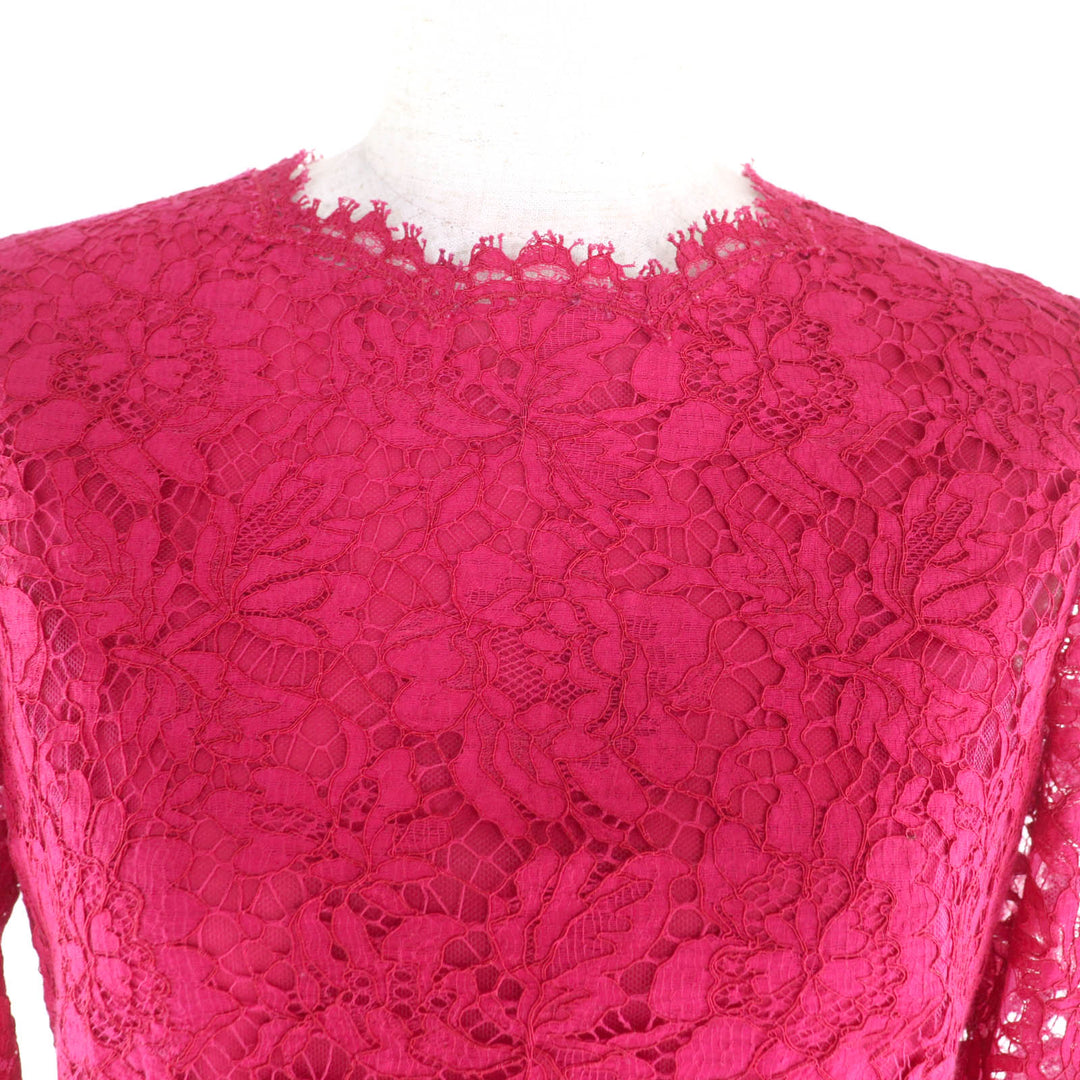 極美品★VALENTINO ヴァレンティノ JB3VA3Q51EC LAMOUR 総レース 長袖 ワンピース ピンク 42 イタリア製 正規品 レディース