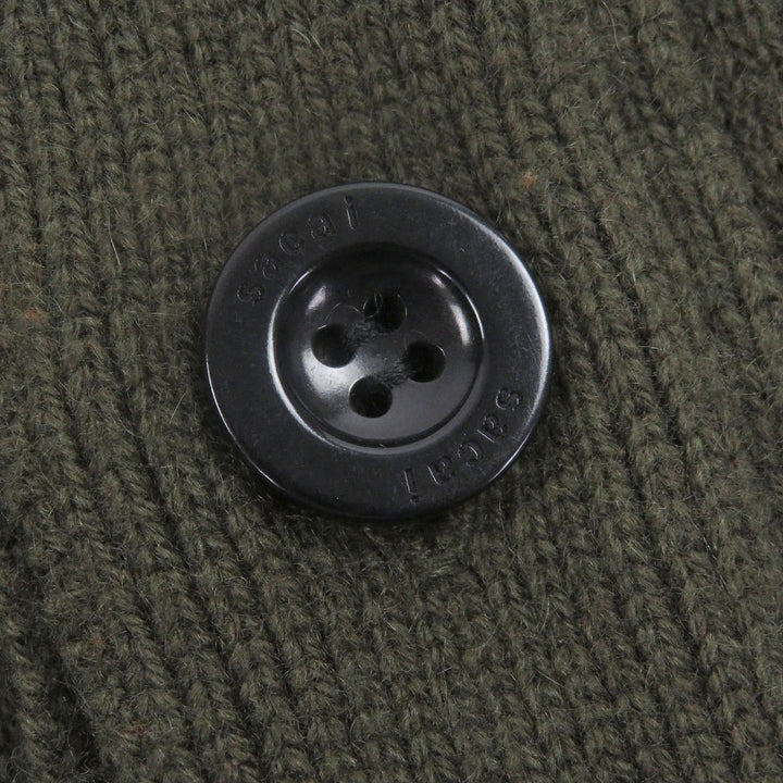 美品□Sacai サカイ 22-02859M Studs Cashmere Knit Cardigan カシミヤ混 ロゴボタン ピンバッジ ニットカーディガン カーキ 1 正規品