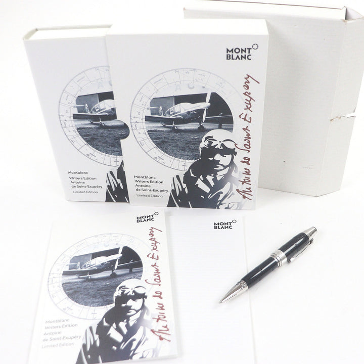 美品□MONTBLANC 作家シリーズアントワーヌ･ド･サン=テグジュペリ 限定モデル ボールペン ダークネイビー シルバー ドイツ製 筆記OK