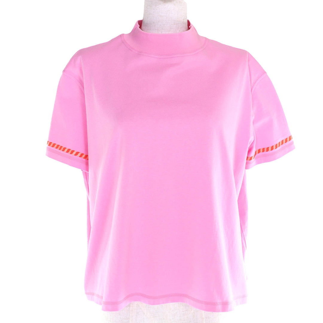極美品△HERMES エルメス 23SS 3E4621DL カルトゥッシュ コットン100％ モックネック 半袖Ｔシャツ ピンク 36 仏製 正規品 レディース