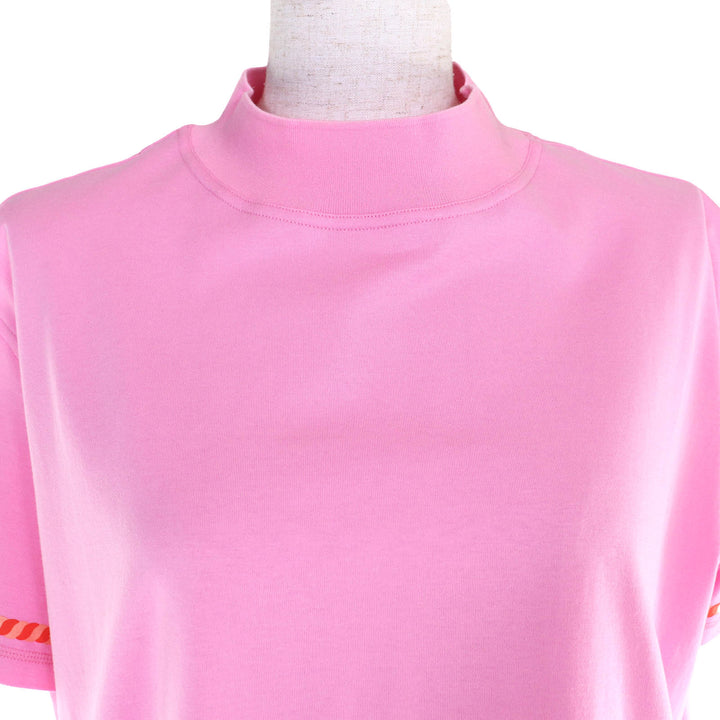 極美品△HERMES エルメス 23SS 3E4621DL カルトゥッシュ コットン100％ モックネック 半袖Ｔシャツ ピンク 36 仏製 正規品 レディース