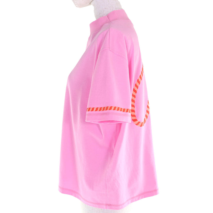 極美品△HERMES エルメス 23SS 3E4621DL カルトゥッシュ コットン100％ モックネック 半袖Ｔシャツ ピンク 36 仏製 正規品 レディース