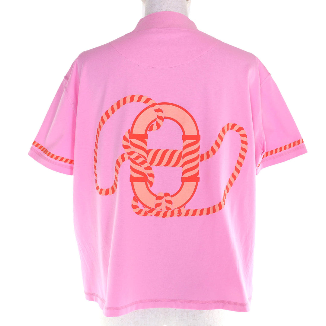 極美品△HERMES エルメス 23SS 3E4621DL カルトゥッシュ コットン100％ モックネック 半袖Ｔシャツ ピンク 36 仏製 正規品 レディース