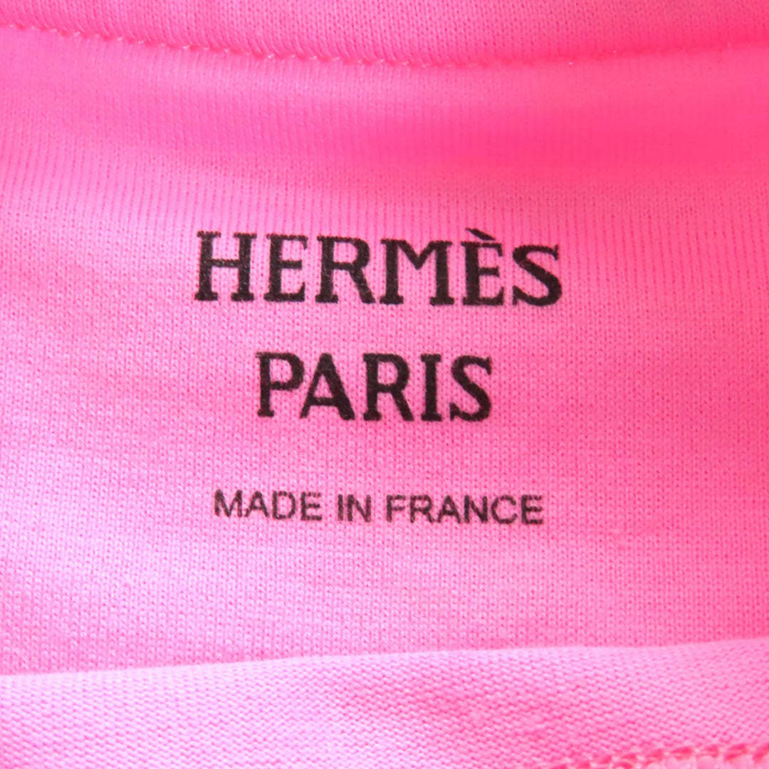 極美品△HERMES エルメス 23SS 3E4621DL カルトゥッシュ コットン100％ モックネック 半袖Ｔシャツ ピンク 36 仏製 正規品 レディース