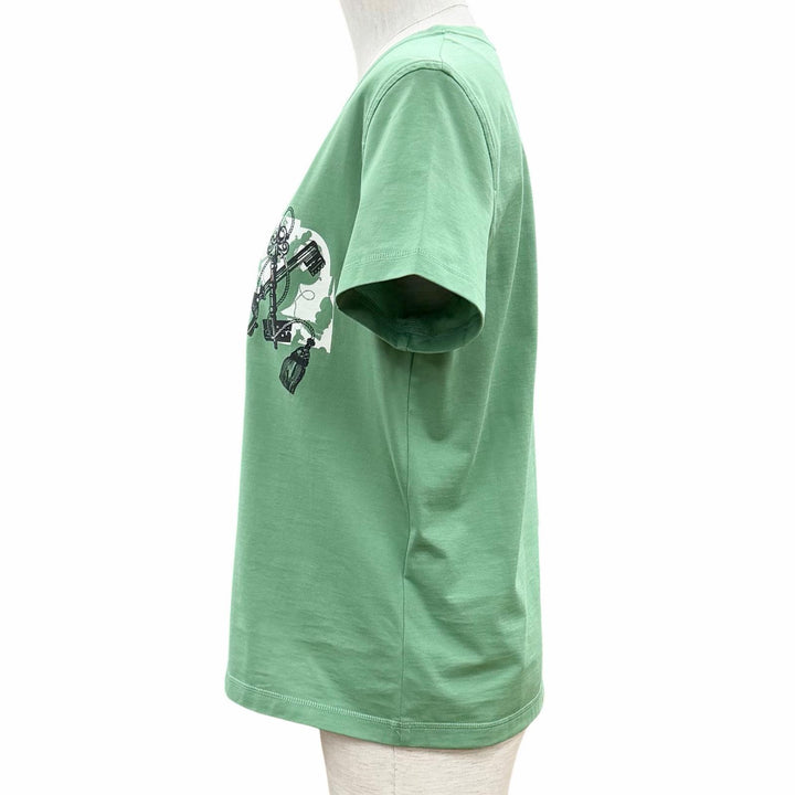 未使用品◇HERMES エルメス 25SS 5E4634DA カルトゥッシュ コットン100％ 半袖Ｔシャツ Vert Opaline (グリーン) 36 仏製 レディース