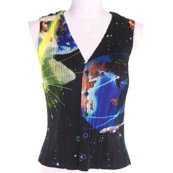 極美品◇PLEATS PLEASE 横尾忠則 プリーツプリーズ イッセイミヤケ PP02-JE101 ミレニアムクリシュナ 宇宙柄 ベスト 3 日本製 正規品