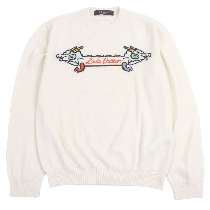 極美品□LOUIS VUITTON NIGO ルイヴィトン ニゴー カシミヤ ウール インタルシア ジャカード ドラゴン セーター S イタリア製 正規品