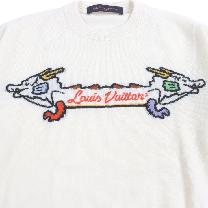 極美品□LOUIS VUITTON NIGO ルイヴィトン ニゴー カシミヤ ウール インタルシア ジャカード ドラゴン セーター S イタリア製 正規品